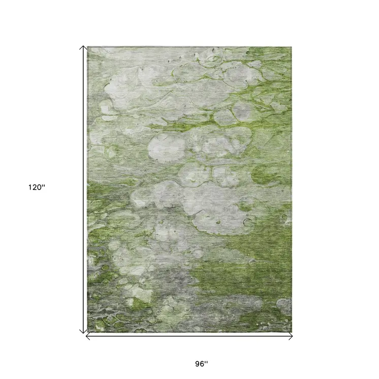 8' X 10' Olive Green And Gray Abstract Washable Indoor Outdoor Area Rug