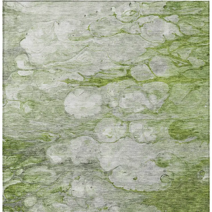 9' X 12' Olive Green And Gray Abstract Washable Indoor Outdoor Area Rug