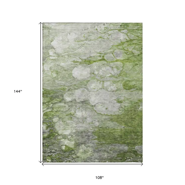 9' X 12' Olive Green And Gray Abstract Washable Indoor Outdoor Area Rug