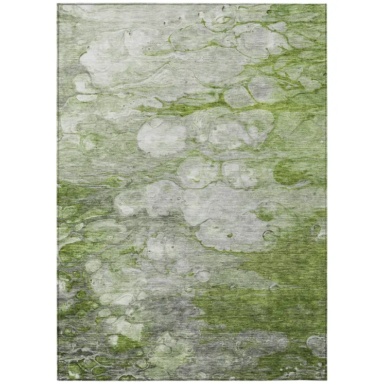 9' X 12' Olive Green And Gray Abstract Washable Indoor Outdoor Area Rug