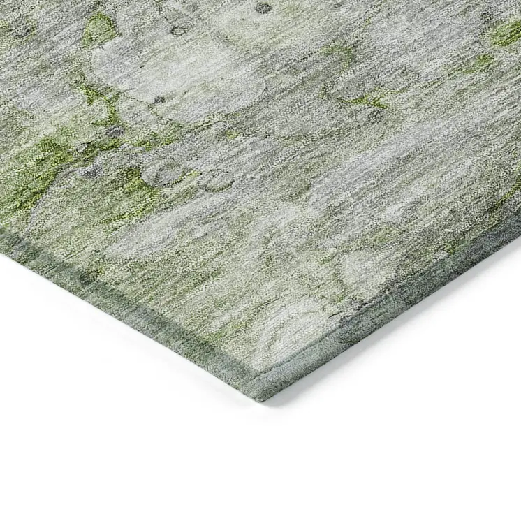 9' X 12' Olive Green And Gray Abstract Washable Indoor Outdoor Area Rug