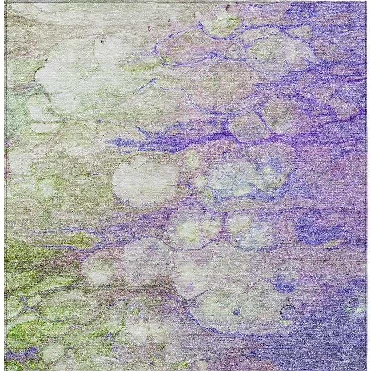 3' X 5' Purple Lilac And Artichoke Green Abstract Washable Indoor Outdoor Area Rug