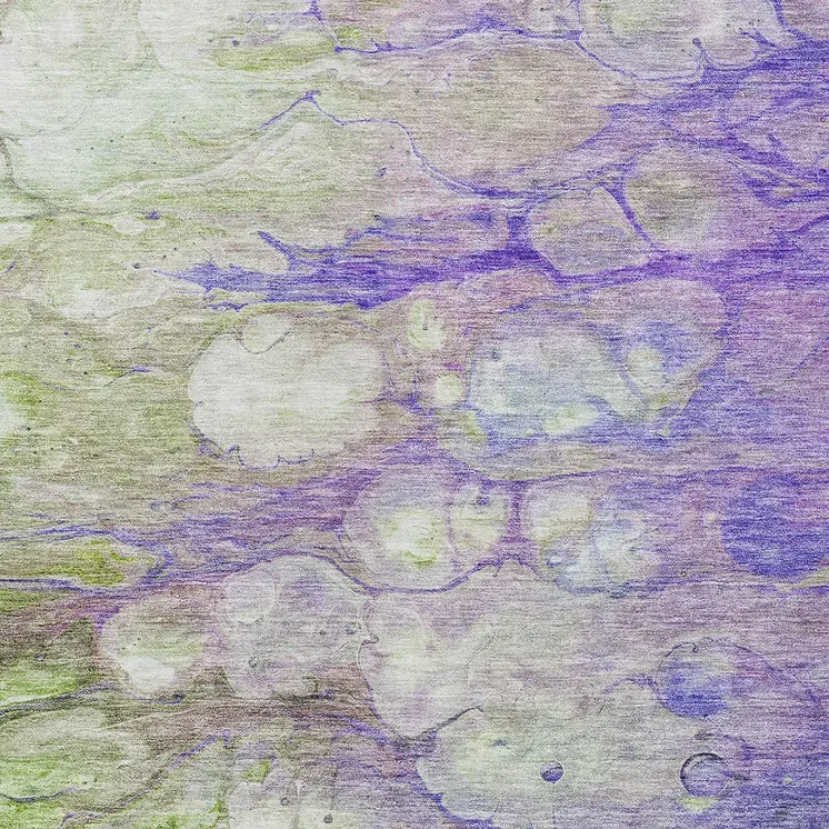 3' X 5' Purple Lilac And Artichoke Green Abstract Washable Indoor Outdoor Area Rug