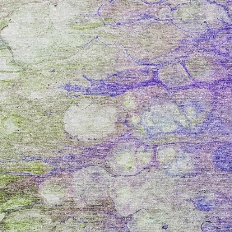 5' X 8' Purple Lilac And Artichoke Green Abstract Washable Indoor Outdoor Area Rug