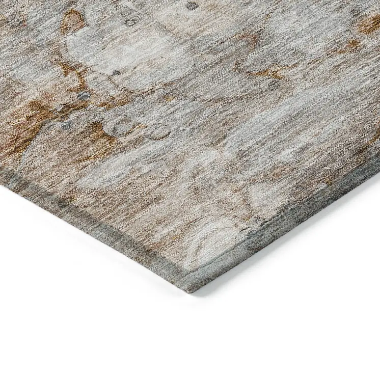 3' X 5' Terra Cotta Gray And Silver Abstract Washable Indoor Outdoor Area Rug