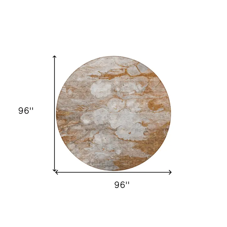 8' Terra Cotta Gray And Silver Round Abstract Washable Indoor Outdoor Area Rug