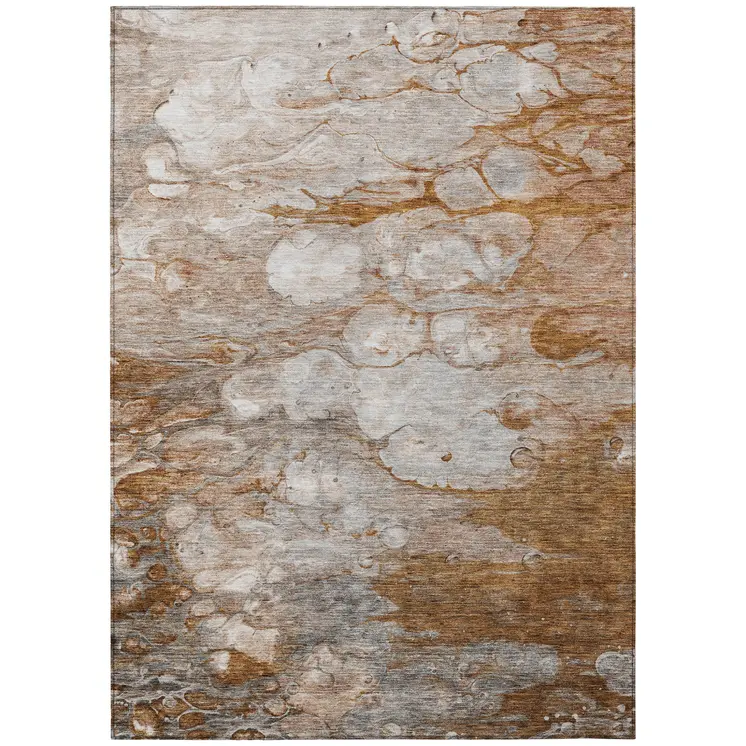 8' X 10' Terra Cotta Gray And Silver Abstract Washable Indoor Outdoor Area Rug