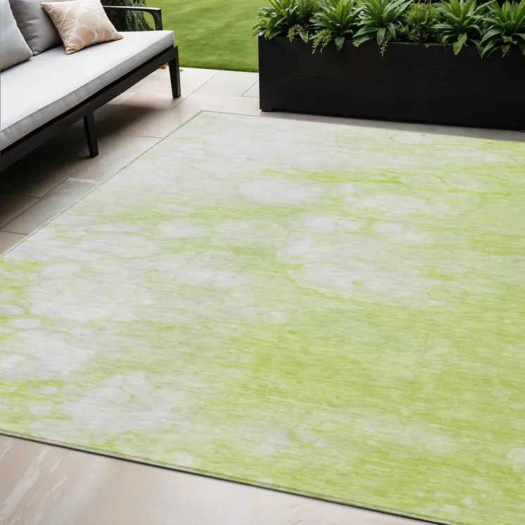 5' X 8' Artichoke Green And Ivory Abstract Washable Indoor Outdoor Area Rug
