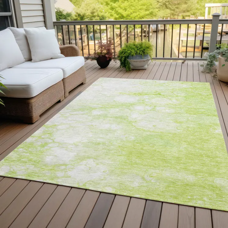 5' X 8' Artichoke Green And Ivory Abstract Washable Indoor Outdoor Area Rug