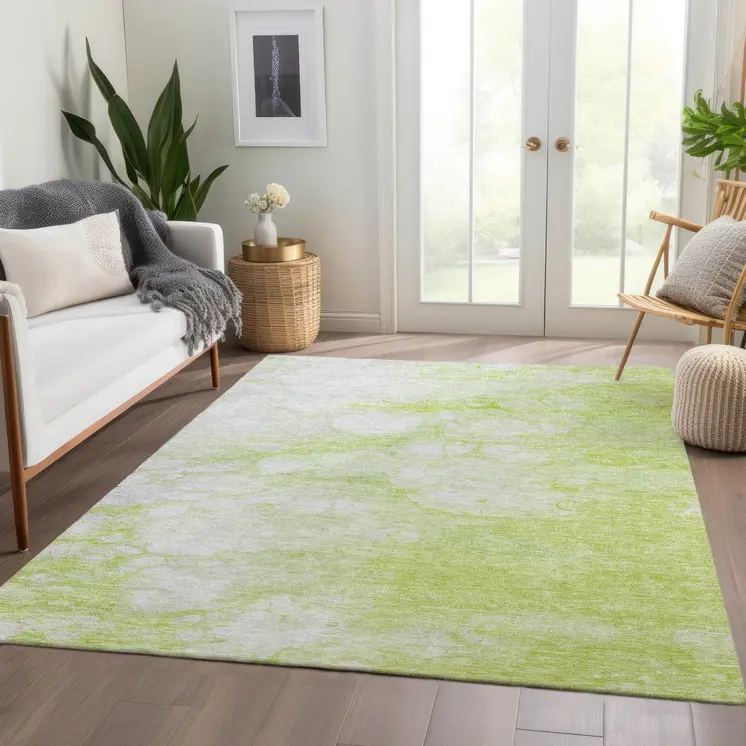 5' X 8' Artichoke Green And Ivory Abstract Washable Indoor Outdoor Area Rug