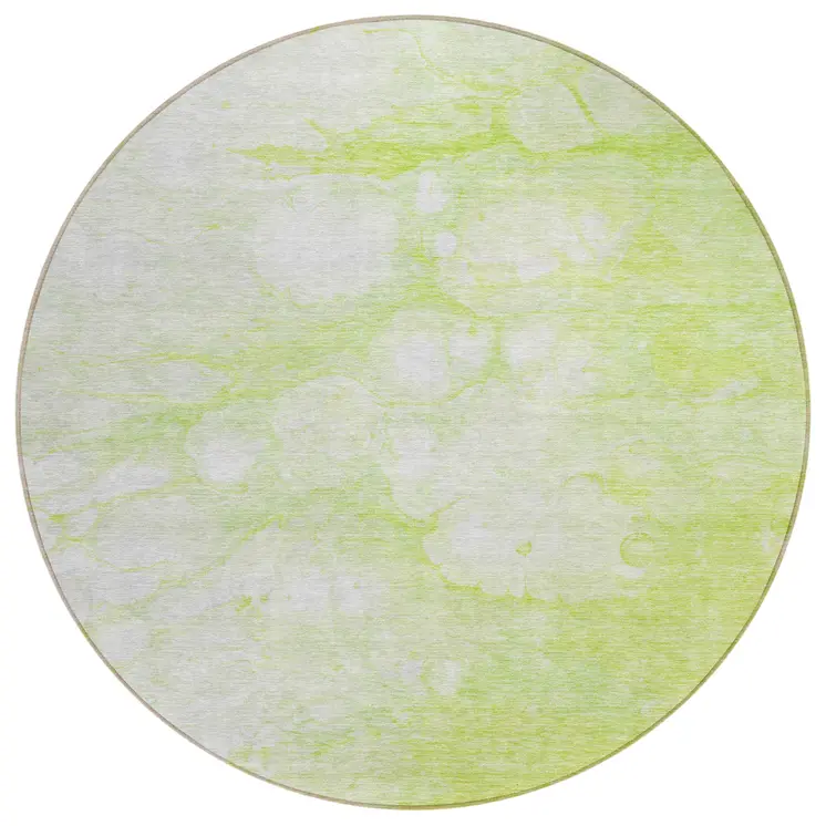 8' Artichoke Green And Ivory Round Abstract Washable Indoor Outdoor Area Rug