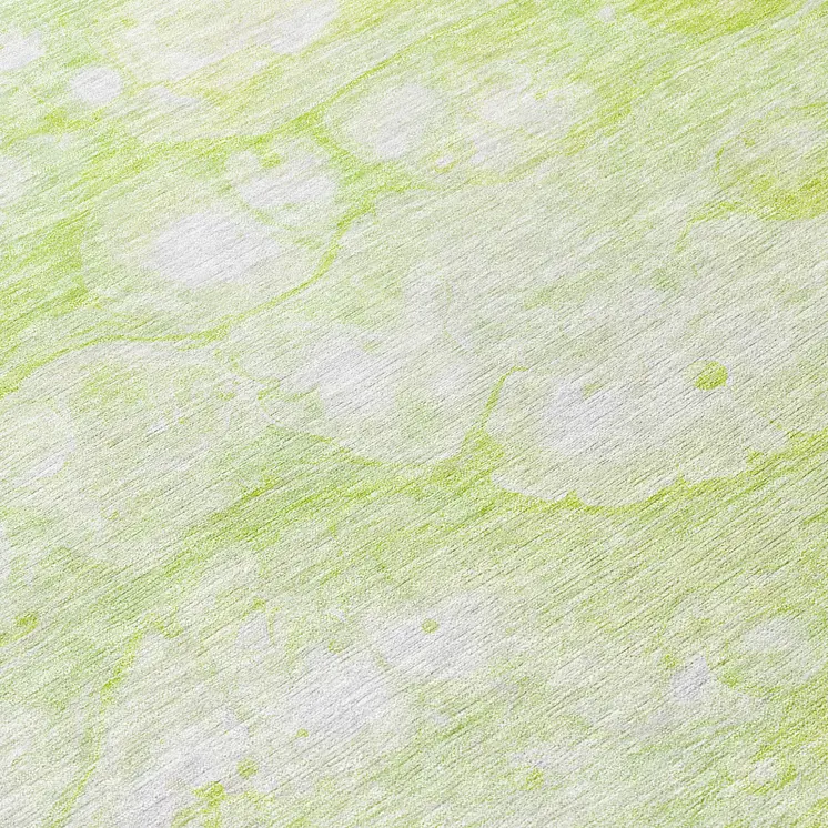8' Artichoke Green And Ivory Round Abstract Washable Indoor Outdoor Area Rug