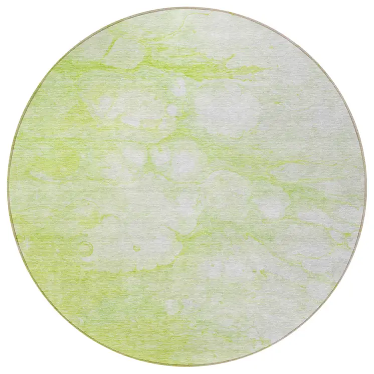 8' Artichoke Green And Ivory Round Abstract Washable Indoor Outdoor Area Rug