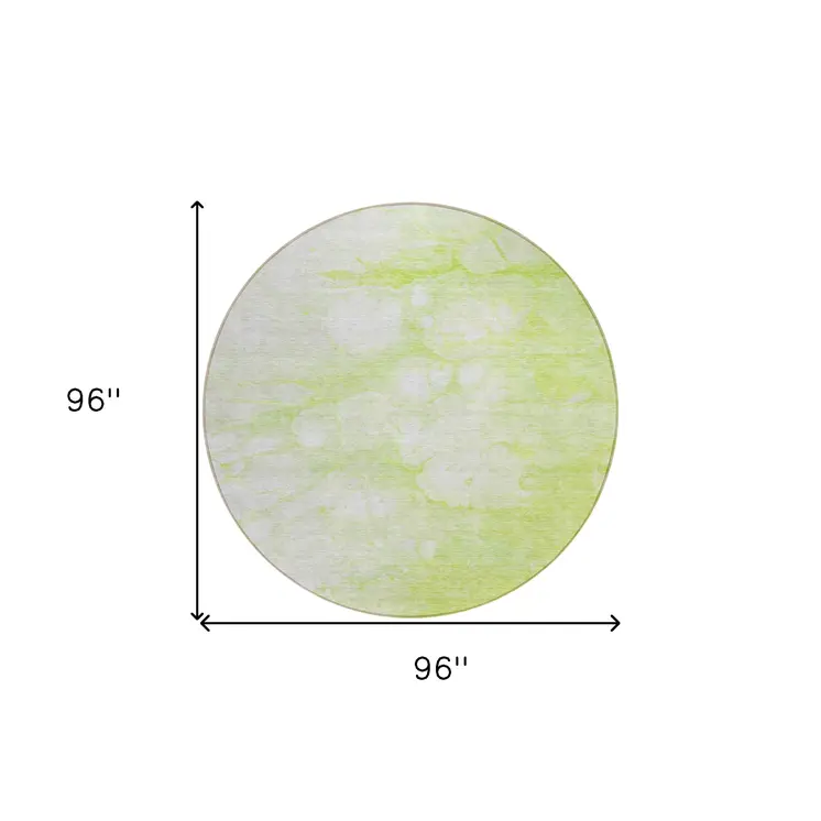 8' Artichoke Green And Ivory Round Abstract Washable Indoor Outdoor Area Rug