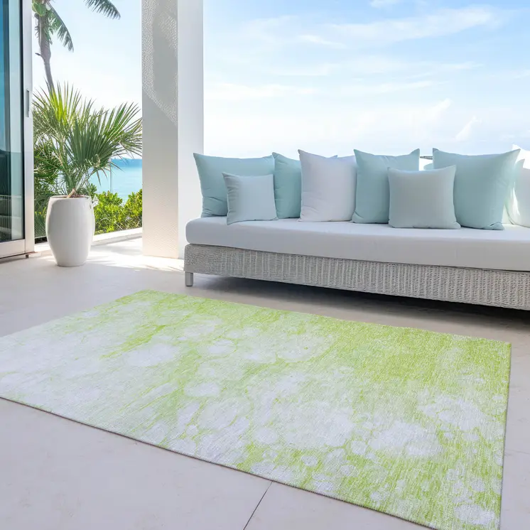 8' X 10' Artichoke Green And Ivory Abstract Washable Indoor Outdoor Area Rug