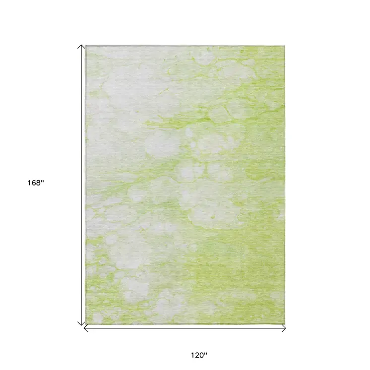 10' X 14' Artichoke Green And Ivory Abstract Washable Indoor Outdoor Area Rug