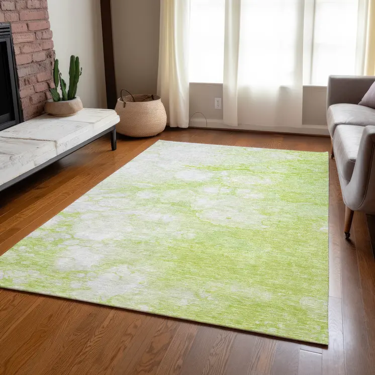 10' X 14' Artichoke Green And Ivory Abstract Washable Indoor Outdoor Area Rug
