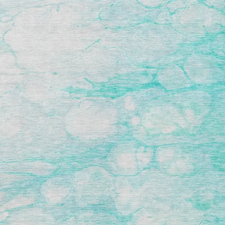 3' X 5' Aqua Ivory And Teal Blue Abstract Washable Indoor Outdoor Area Rug