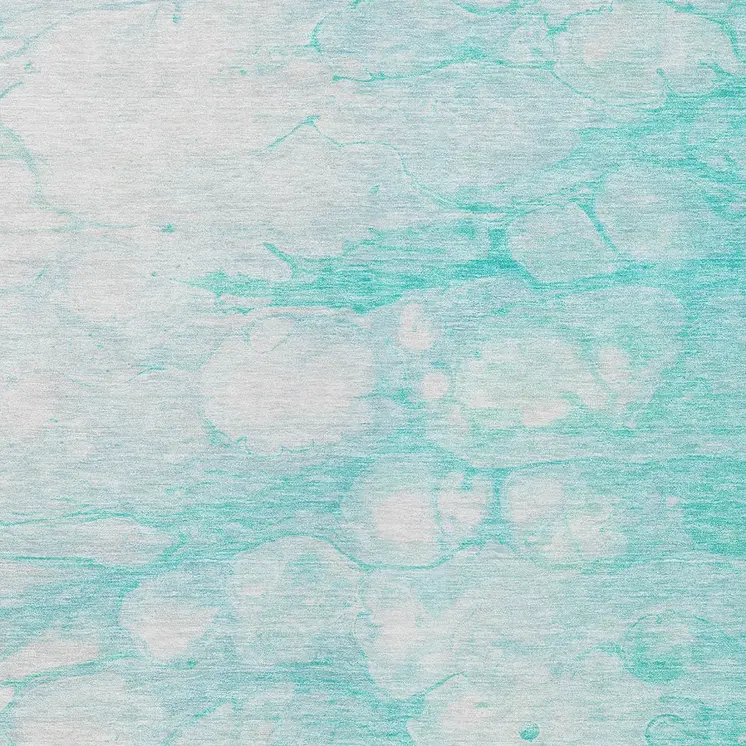 5' X 8' Aqua Ivory And Teal Blue Abstract Washable Indoor Outdoor Area Rug