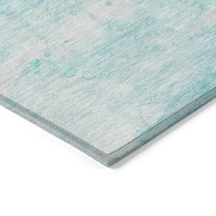 5' X 8' Aqua Ivory And Teal Blue Abstract Washable Indoor Outdoor Area Rug