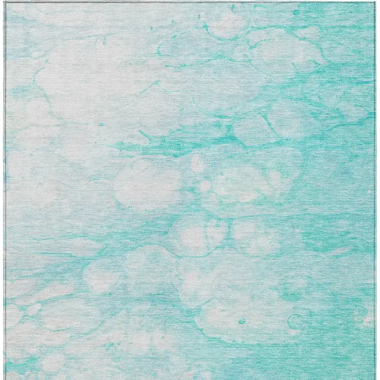 5' X 8' Aqua Ivory And Teal Blue Abstract Washable Indoor Outdoor Area Rug