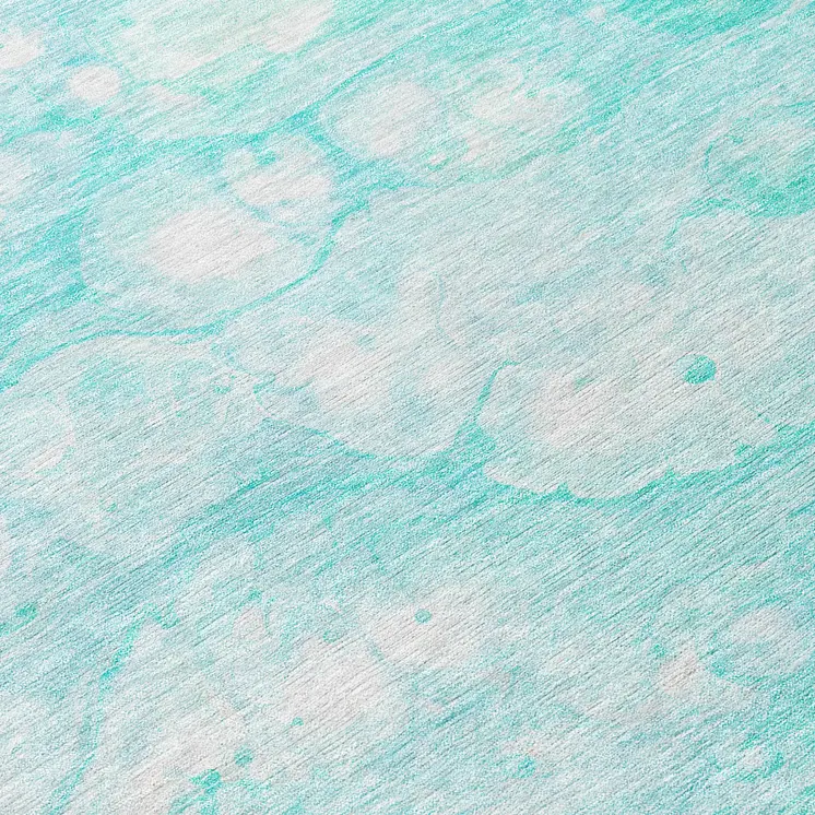8' Aqua Ivory And Teal Blue Round Abstract Washable Indoor Outdoor Area Rug