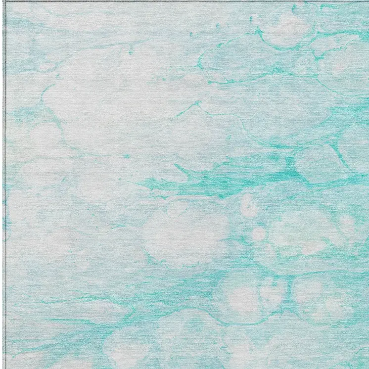 8' X 10' Aqua Ivory And Teal Blue Abstract Washable Indoor Outdoor Area Rug