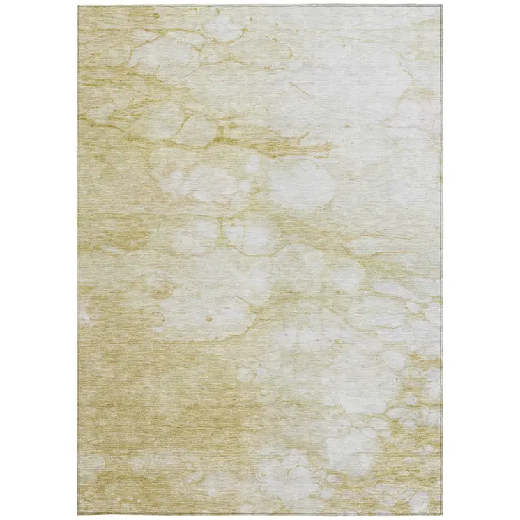 3' X 5' Beige Taupe And Artichoke Green Abstract Washable Indoor Outdoor Area Rug