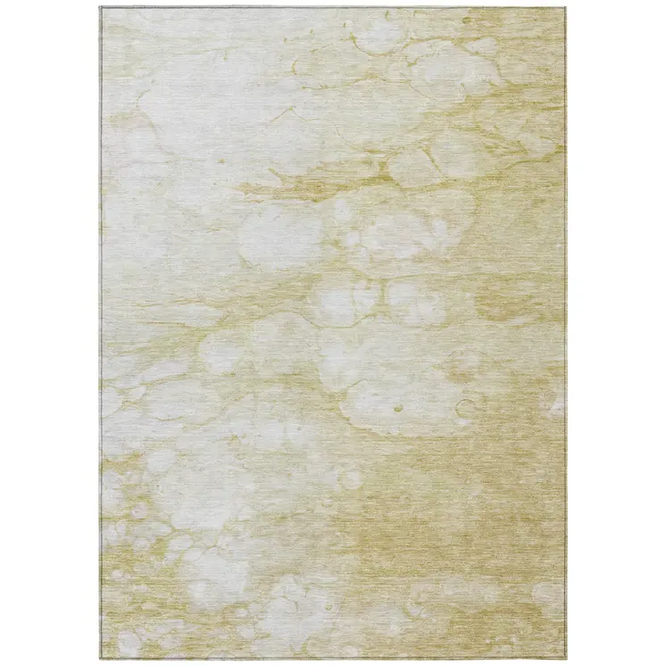 3' X 5' Beige Taupe And Artichoke Green Abstract Washable Indoor Outdoor Area Rug