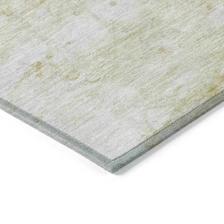 3' X 5' Beige Taupe And Artichoke Green Abstract Washable Indoor Outdoor Area Rug