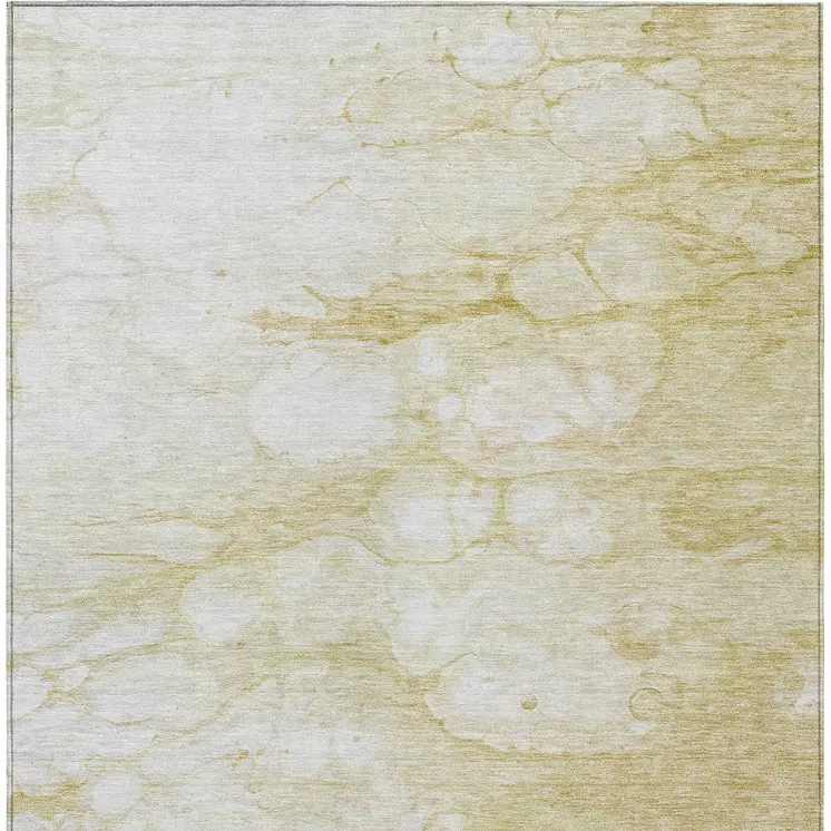 3' X 5' Beige Taupe And Artichoke Green Abstract Washable Indoor Outdoor Area Rug