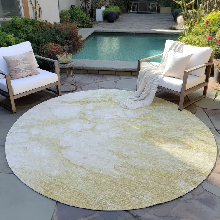 8' Beige Taupe And Artichoke Green Round Abstract Washable Indoor Outdoor Area Rug