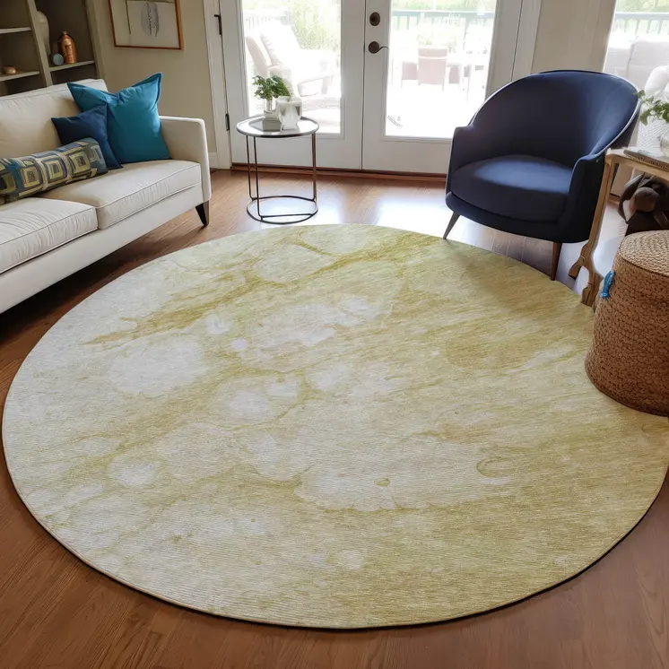8' Beige Taupe And Artichoke Green Round Abstract Washable Indoor Outdoor Area Rug