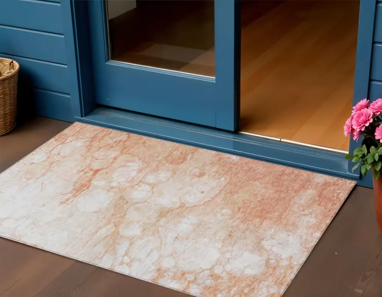 3' X 5' Copper Beige And Silver Abstract Washable Indoor Outdoor Area Rug