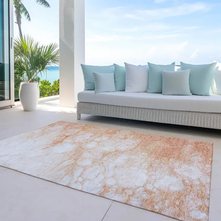 3' X 5' Copper Beige And Silver Abstract Washable Indoor Outdoor Area Rug