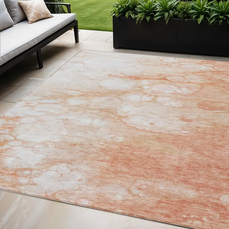 5' X 8' Copper Beige And Silver Abstract Washable Indoor Outdoor Area Rug