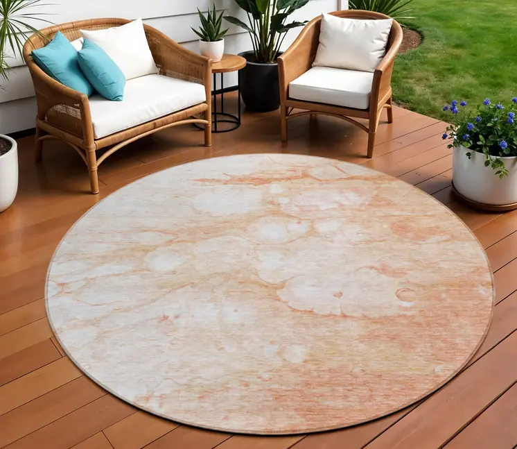 8' Copper Beige And Silver Round Abstract Washable Indoor Outdoor Area Rug