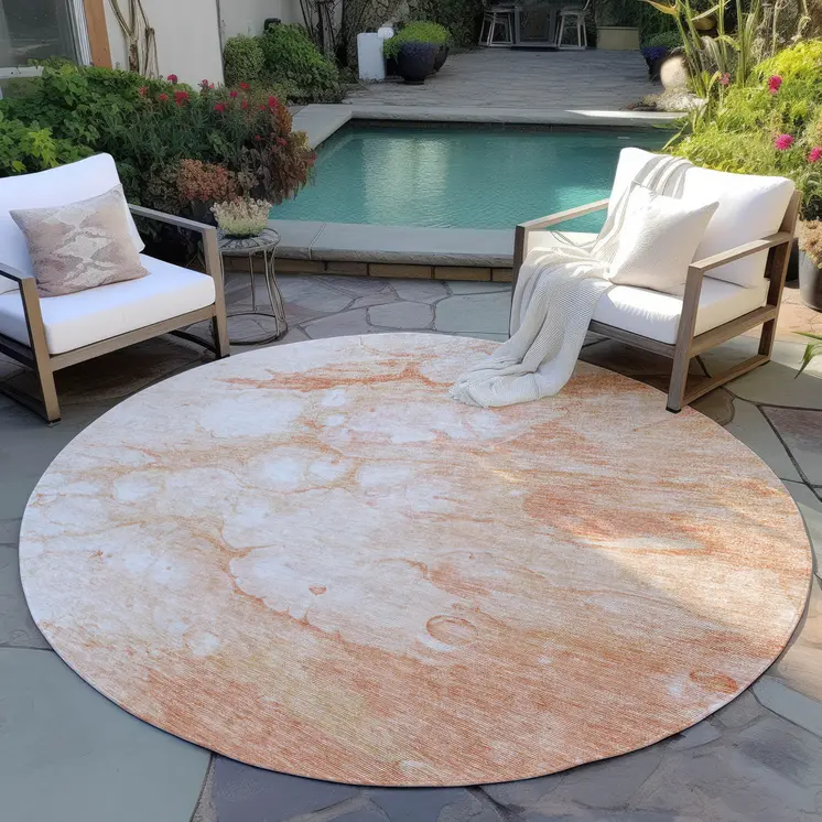 8' Copper Beige And Silver Round Abstract Washable Indoor Outdoor Area Rug