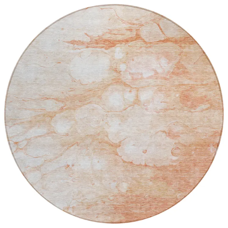 8' Copper Beige And Silver Round Abstract Washable Indoor Outdoor Area Rug