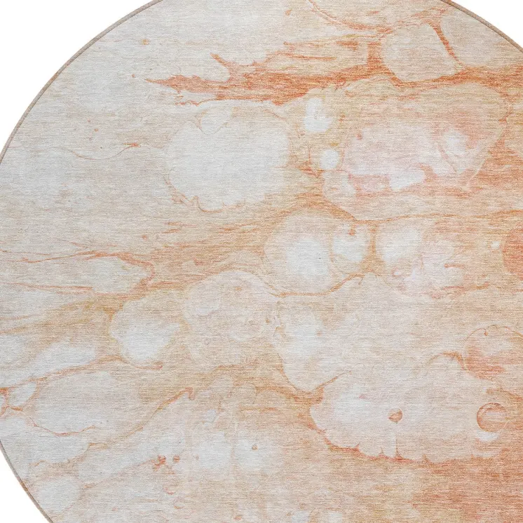 8' Copper Beige And Silver Round Abstract Washable Indoor Outdoor Area Rug