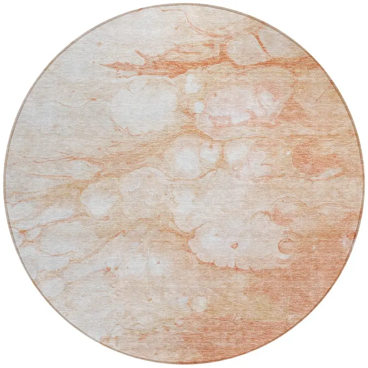 8' Copper Beige And Silver Round Abstract Washable Indoor Outdoor Area Rug