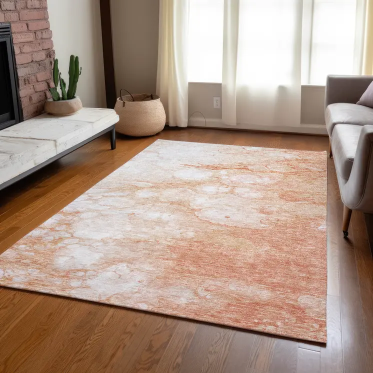 9' X 12' Copper Beige And Silver Abstract Washable Indoor Outdoor Area Rug