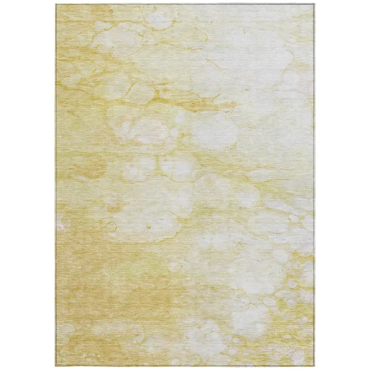 3' X 5' Gold Beige And Ivory Abstract Washable Indoor Outdoor Area Rug