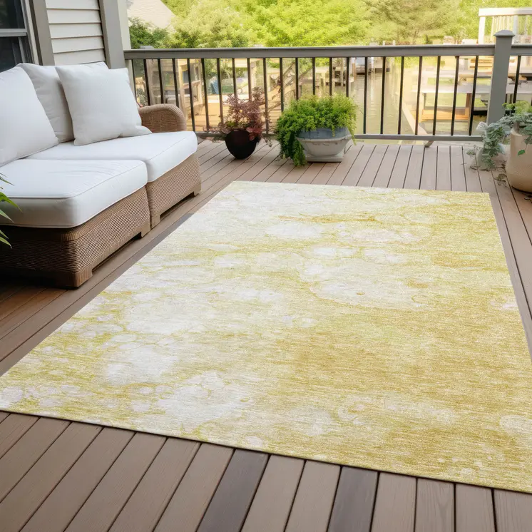 3' X 5' Gold Beige And Ivory Abstract Washable Indoor Outdoor Area Rug