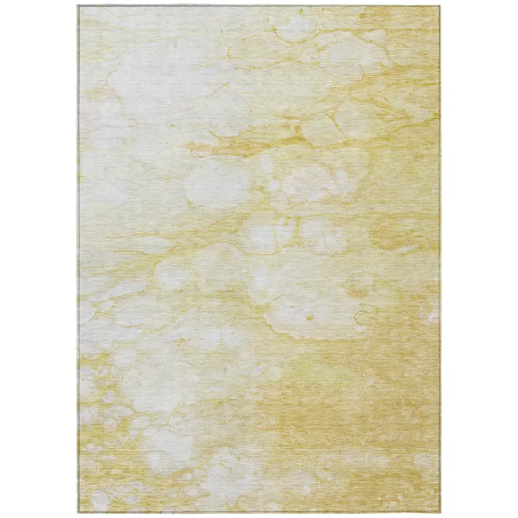3' X 5' Gold Beige And Ivory Abstract Washable Indoor Outdoor Area Rug