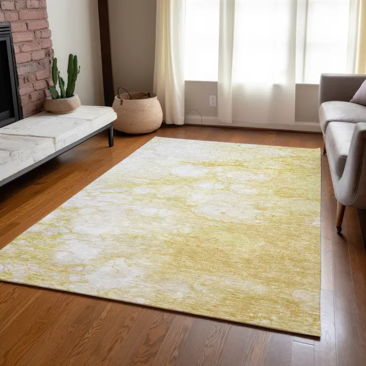 3' X 5' Gold Beige And Ivory Abstract Washable Indoor Outdoor Area Rug