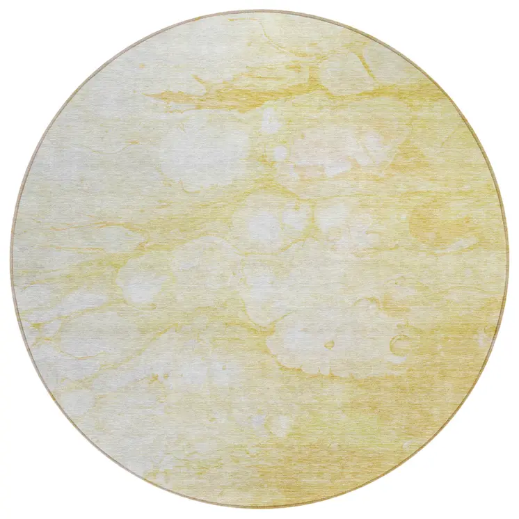8' Gold Beige And Ivory Round Abstract Washable Indoor Outdoor Area Rug