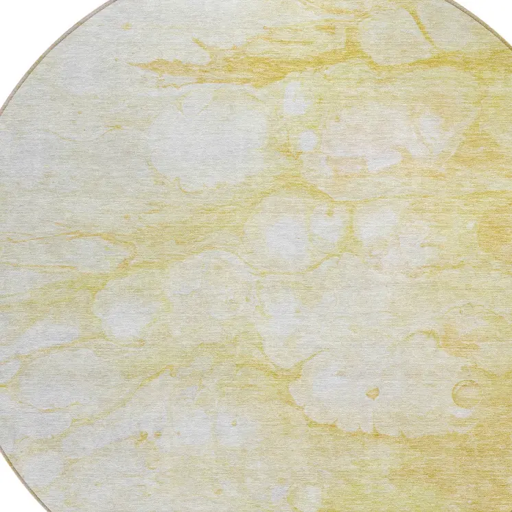 8' Gold Beige And Ivory Round Abstract Washable Indoor Outdoor Area Rug