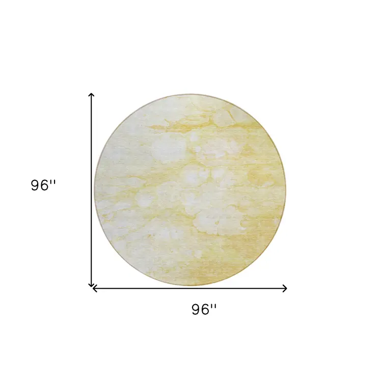 8' Gold Beige And Ivory Round Abstract Washable Indoor Outdoor Area Rug