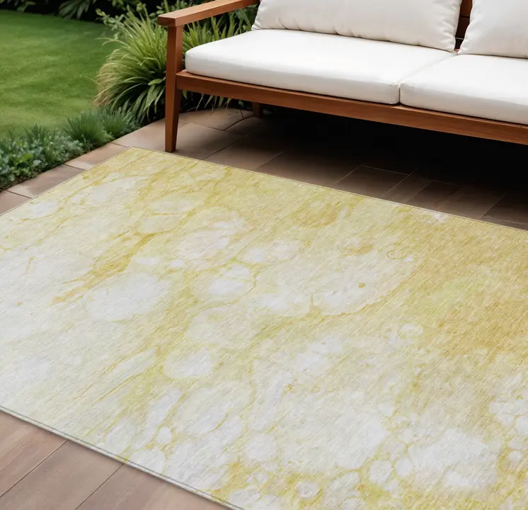 10' X 14' Gold Beige And Ivory Abstract Washable Indoor Outdoor Area Rug